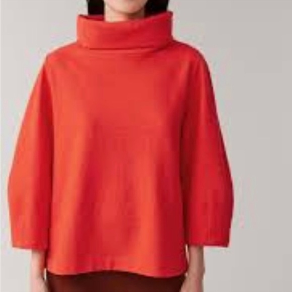 COS Sweaters - COS Orange Red Wool Blend Polo Cowl Neck Wool 3/4 Sleeve Cocoon Top.